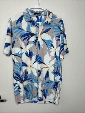 Bad Birdie Men's Floral Polo in Blue, White, Gray